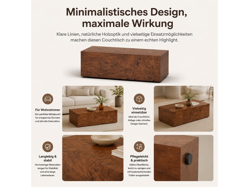  Table basse en mdf coloris noyer effet bois 90 x 50 x 30 cm W3658P470756 - Conforama D