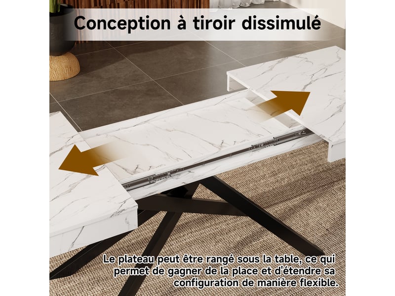  Table extensible blanche 140-180 x 80 cm – plateau épais, pieds en métal, 6–8 personnes  - Conforama D