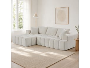 Canapé d'angle gauche fixe <strong>MODENUIT </strong> <strong></strong> 3 places Tissu blanc