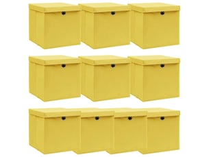 Boîtes de rangement et couvercles 10 pcs jaune 32x32x32cm tissu