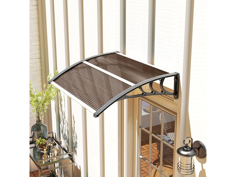  Auvent extérieur imperméable et anti-uv, en pc, pp et aluminium, 75 x 100 x 23 cm, marron et noir  - Conforama D