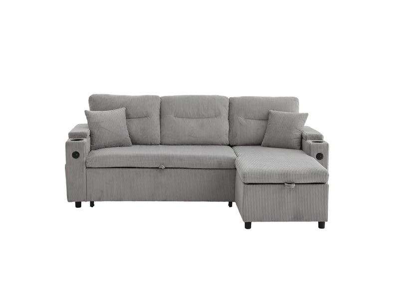  Canapé d'angle convertible 3 places en velours côtelé gris clair W2845S00263 - Conforama A