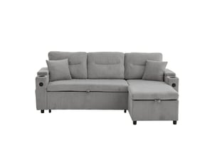 Canapé d'angle réversible convertible PANGIVO W2845S00263 3 places Velours côtelé gris avec coffre de rangement
