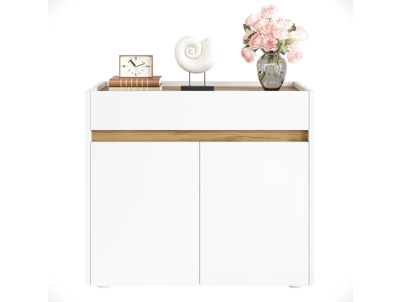  Meuble de rangement 80x40x70 cm avec tiroir et 2 portes, blanc  - Conforama A