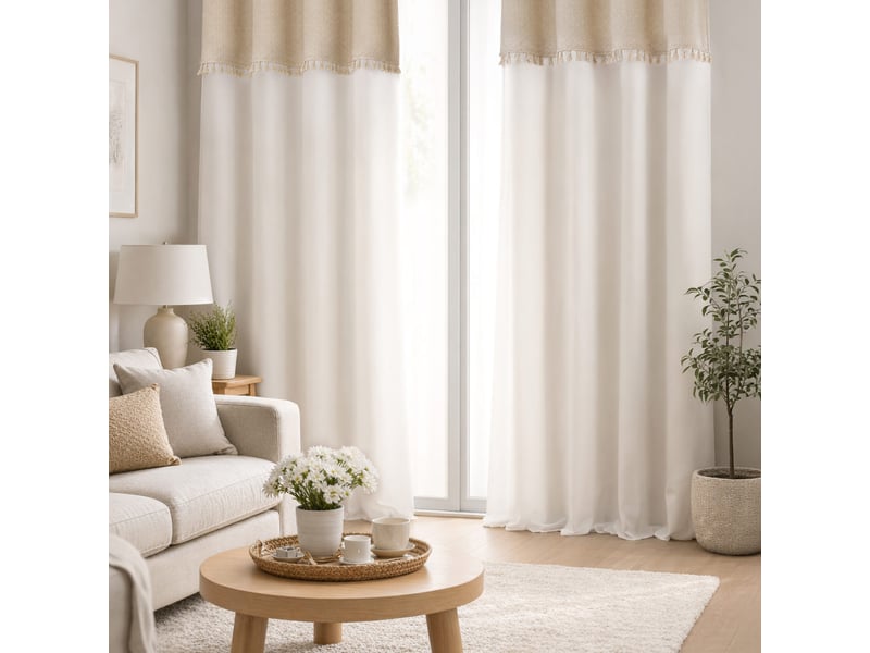  Rideau à œillets à pompons brio 140x240cm naturel  - Conforama E