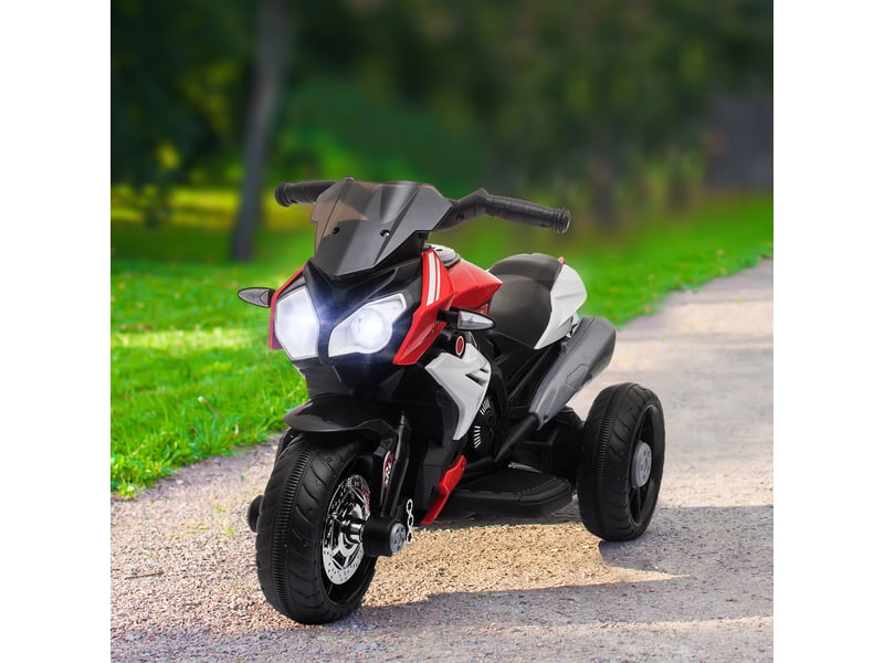 Moto électrique pour enfants de 3 à 5 ans (25 kg max.) avec lumières, musique, batterie 6 v et vitesse de 3 kmh, dimensions : 86 x 42 x 52 cm, rouge - Conforama D