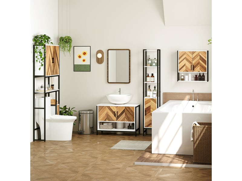  Armoire murale de salle de bains, 2 portes motif chevrons, étagère réglable, 59 x 20 x 60 cm  - Conforama C