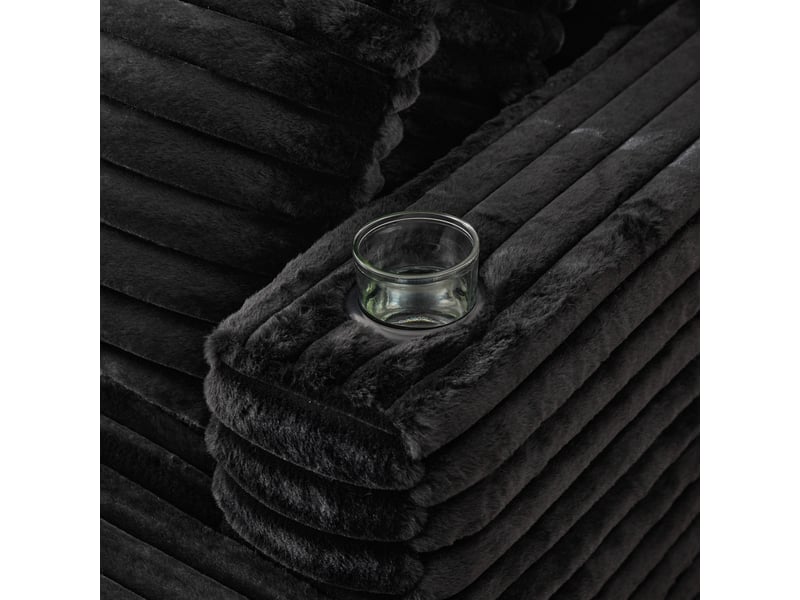  Canapé noir en fausse fourrure 135x128x86 cm avec porte-gobelets intégrés et dossier segmenté  - Conforama R