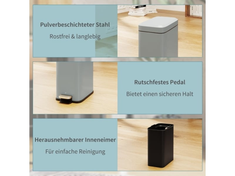  Poubelle à pédale grise 5 l en métal avec bac intérieur, compacte et pratique  - Conforama E