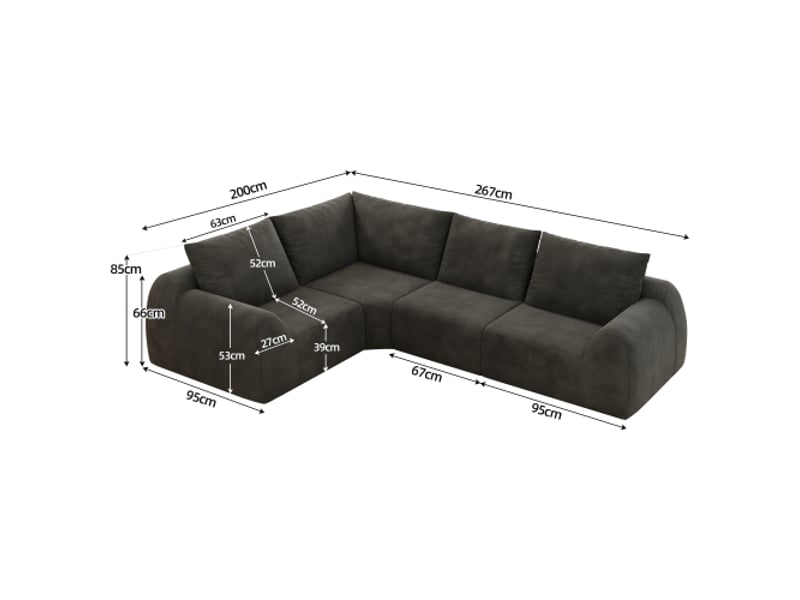  Canapé 267 cm en mousse compressée — sans montage — gris foncé — salon, chambre, appartement  - Conforama C