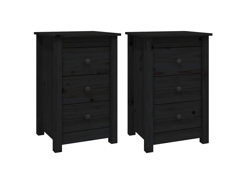  Lot de 2 tables de chevet - cabinet de chevet - table de nuit noir 40x35x61,5 cm bois de pin massif  - Conforama A