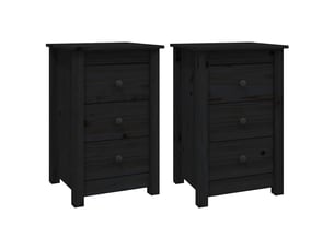 Lot de 2 tables de chevet - cabinet de chevet - table de nuit noir 40x35x61,5 cm bois de pin massif