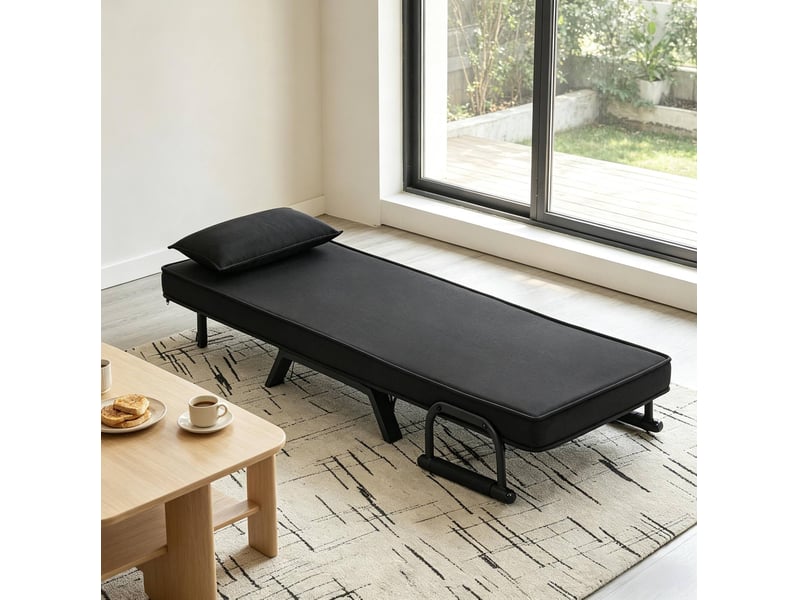  Fauteuil convertible 3 en 1 avec dossier réglable à 5 positions et coussin amovible en tissu noir  - Conforama E