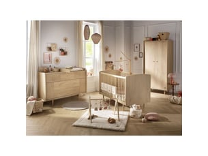 Chambre bébé trio évolutive my love, lit 140x70 évolutif commode à langer xxl et armoire - chêne vintage