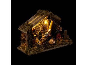 Crèche de noël à led avec 7 santons 20x13cm résine et bois
