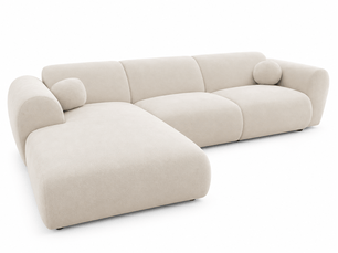 Canapé d'angle gauche convertible HOMYFRANCE 6 places Velours beige avec coffre de rangement