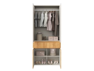 Armoire à portes battantes 90 x 50 x 202 cm – chêne clair et gris – 4 portes, penderie et tiroir