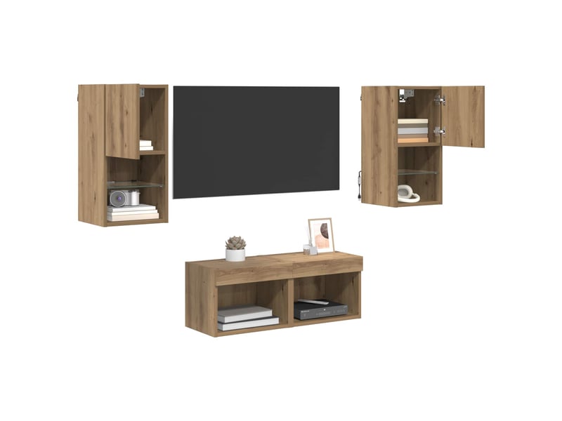  Lot de 4 meuble tv mural, meuble tv suspendu chêne artisanal bois d'ingénierie shl40644  - Conforama C