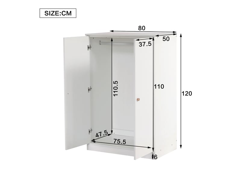  Armoire 2 portes avec barre de penderie pour chambre salon et chambre d'enfant en mdf blanc  - Conforama C