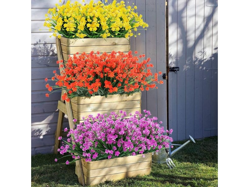  8pcs plantes artificielles et fleurs pour les extérieurs, résistantes aux rayons uv  - Conforama D