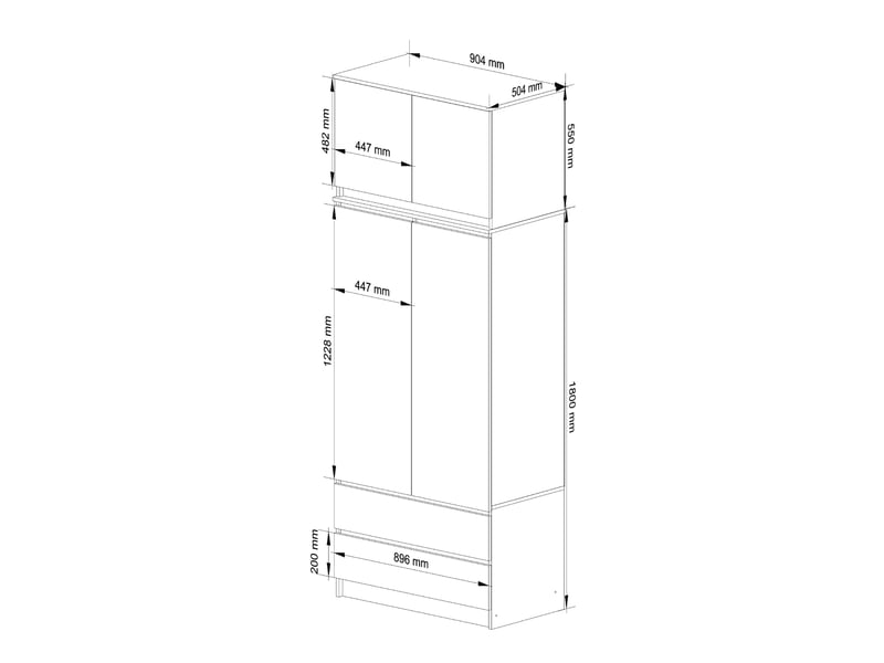 Armoire avec surmeuble akord s90 chêne craft 90 cm 2 portes 2 tiroirs façade chêne craft 6 étagères 90x51x234 cm - Conforama C