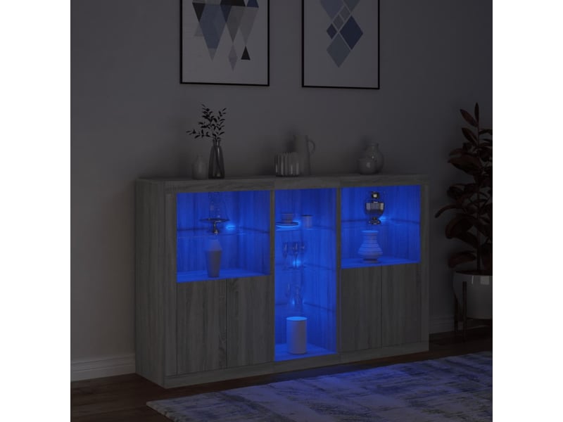 Buffet - bahut - meuble de rangement avec lumières led sonoma gris 162x37x100 cm - Conforama E