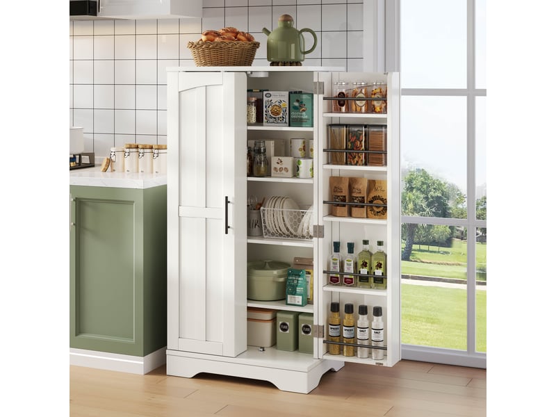  Meuble de cuisine muvano, armoire de cuisine blanche 2 portes, éclairage led, 60 × 40 × 120 cm  - Conforama D