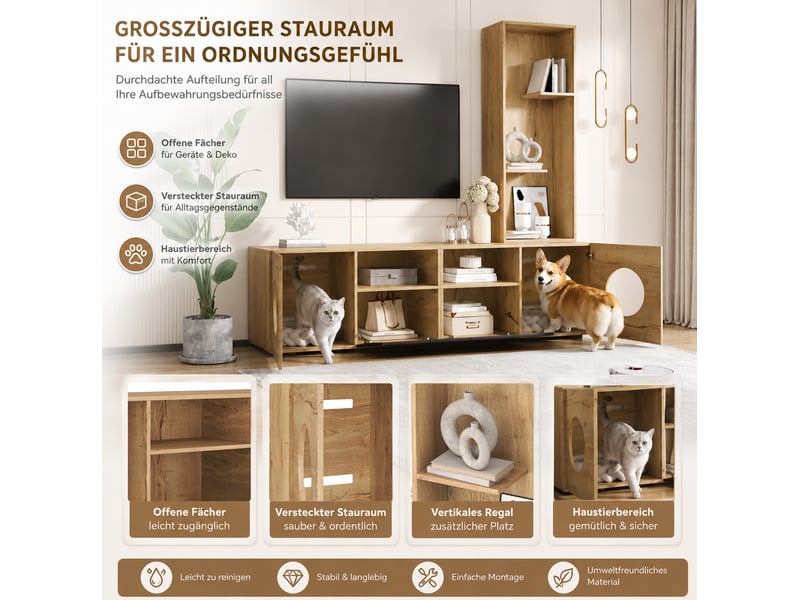  Meuble tv 185x40x162 cm avec rangement noir et naturel  - Conforama D