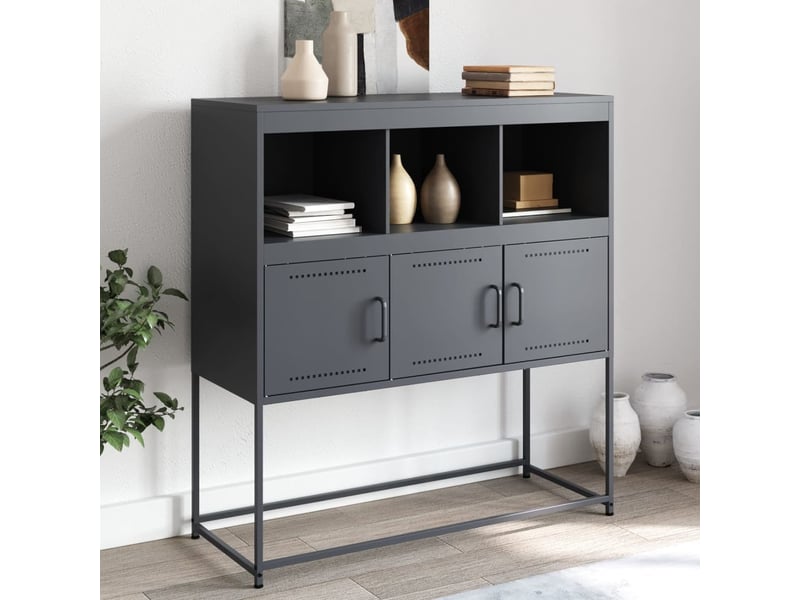 Buffet, meuble de rangement, bahut anthracite 100,5x39x107 cm acier shl51568 - Conforama B