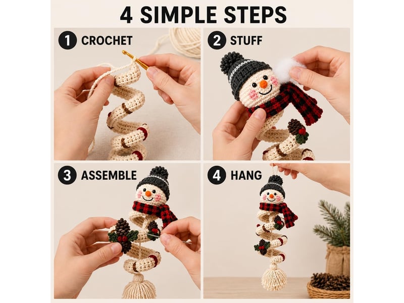  Lot de 2 kits diy crochet bonhomme de neige en spirale – pour débutants, ornements de noël à réaliser soi-même-style 10  - Conforama C