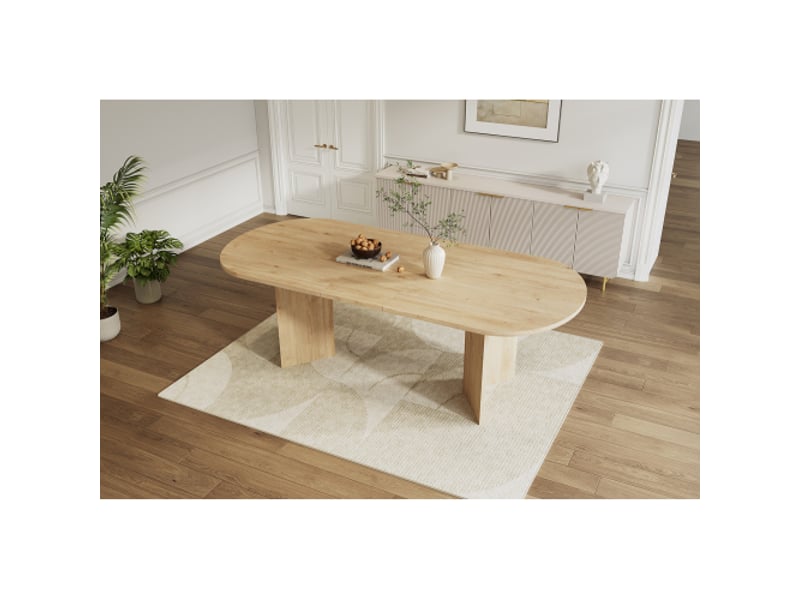  Table à manger extensible 140180 × 90 cm – 6–8 pers, plateau épais, coins arrondis, chêne, style épuré  - Conforama D
