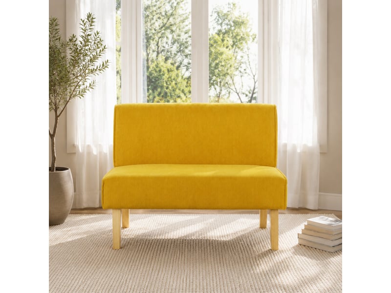 Canapé 2 places 110x62x85 cm aspect velours côtelé sans accoudoirs bois jaune - Conforama C