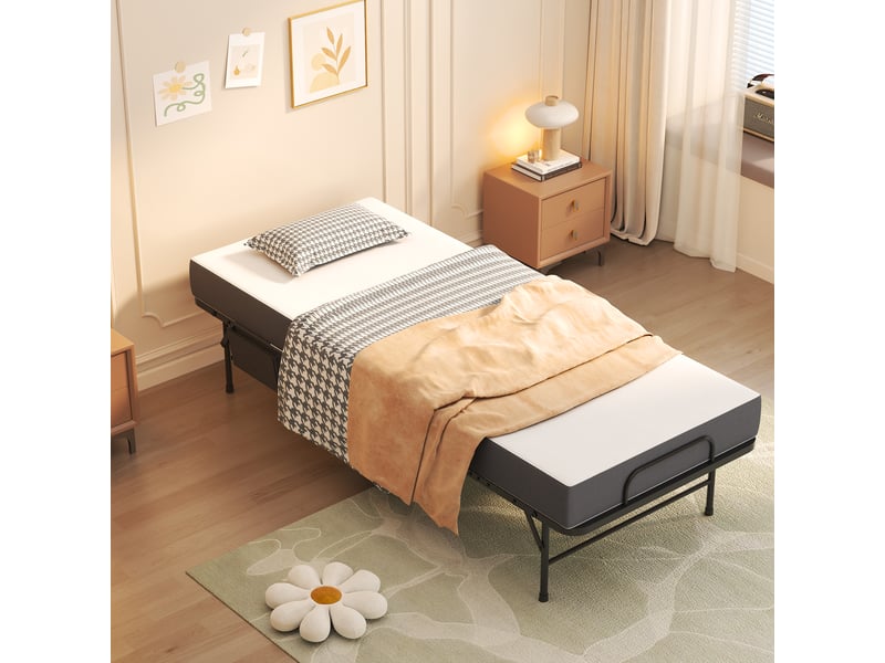 Lit pliant 190x78 cm avec matelas mémoire de forme 9,5 cm - lit d'appoint à roulettes en métal - Conforama W