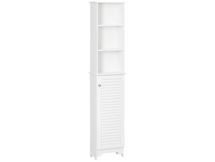 Meuble colonne salle de bain 3 niches placard persienne porte 3 étagères mdf panneaux de particules blanc