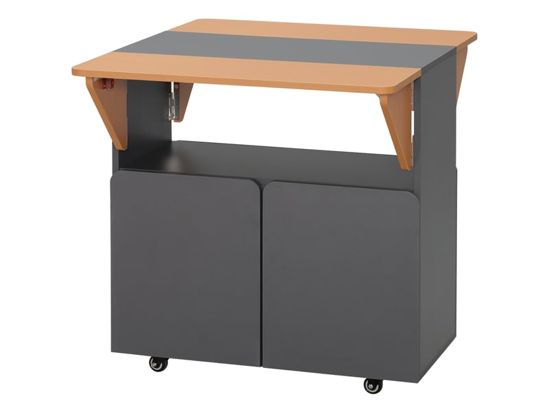 Table pliante gain de place pour 4 personnes maximum, avec 4 roulettes, étagère dissimulée et placard à portes, 70 x 83 x 75 cm - Conforama B