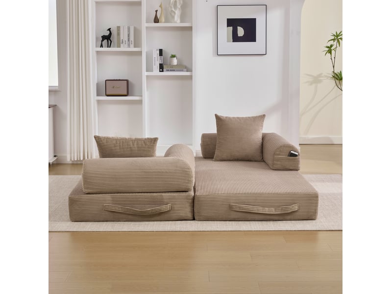  Canapé modulaire 3 places 200x94x67 cm – taupe – velours côtelé, 3 coussins et poche latérale  - Conforama B