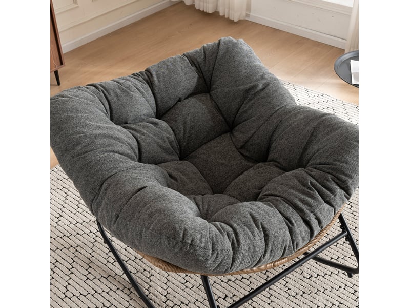  Fauteuil à bascule ulevr papasan en chenille gris, structure métallique, 98 x 102 x 77 cm, charge 120 kg  - Conforama C