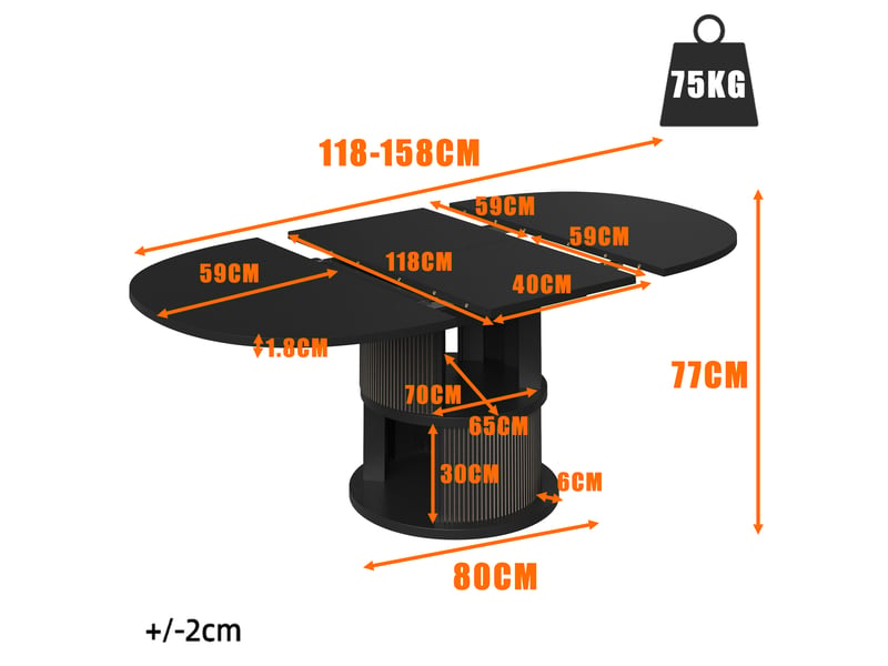 Table extensible ovale noire avec rangement, 118 à 158 cm Fay Lum - Conforama C