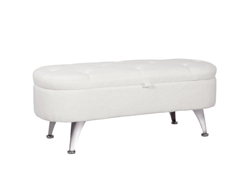  Banc coffre blanc 114x47x46,5 cm, effet teddy, couvercle, cadre métallique, salon et chambre  - Conforama A