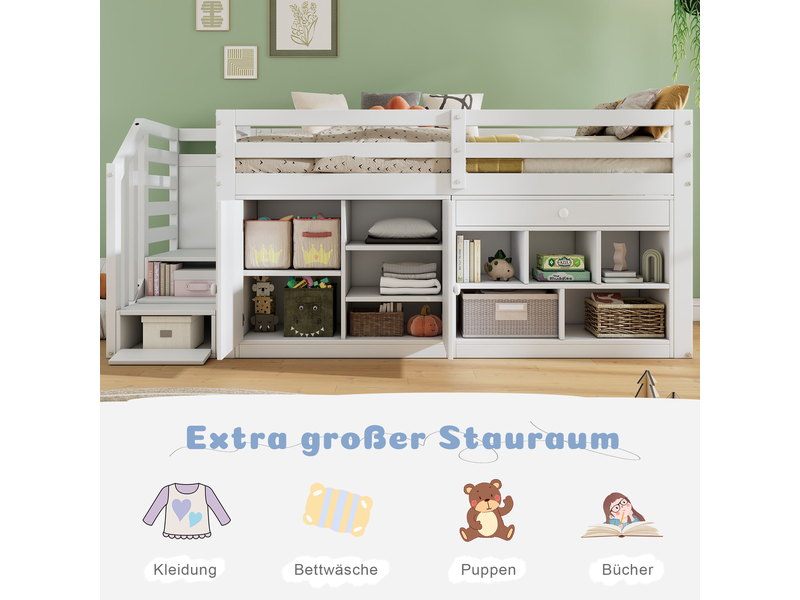  Lit combine enfant 90x200, escalier intégré lit enfant, rangement modulable, tiroirs réversibles bureau  - Conforama E
