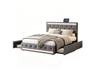 Lit avec rangement 140x190 cm <strong>LYCHOEEY</strong> <strong></strong> coloris gris