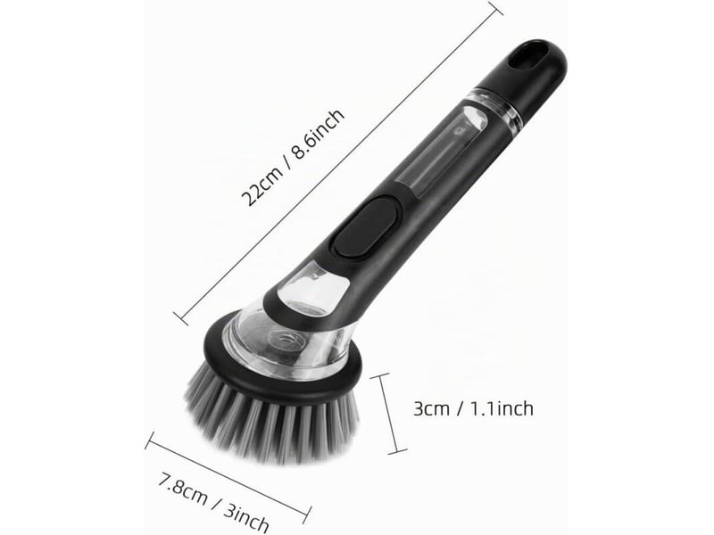  Brosse de nettoyage avec distributeur de savon, nettoyage puissant, convient pour les casseroles, les éviers, etc. Poils longs, noire  - Conforama B