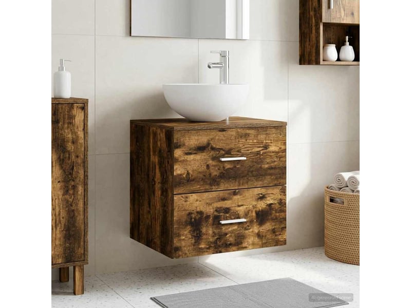  Vanité de lavabo mural, meuble de rangement chêne fumé 49.5x41x64.5 cm shl7807  - Conforama B