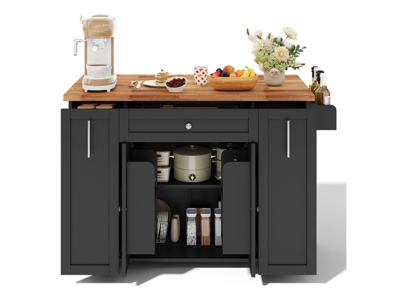  Îlot de cuisine mobile 120 x 4570 x 87 cm, plateau rabattable, noir et naturel  - Conforama A