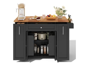 Îlot de cuisine mobile 120 x 4570 x 87 cm, plateau rabattable, noir et naturel