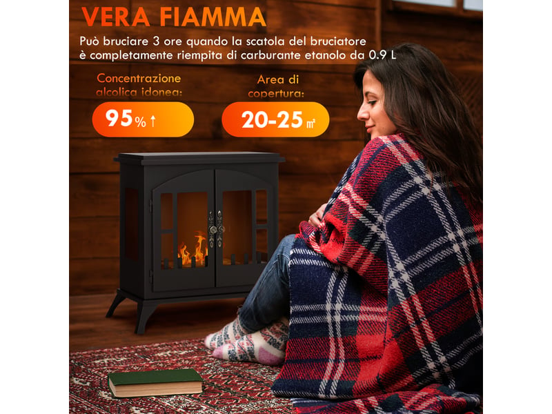  Cheminée à bioéthanol en acier inoxydable avec brûleur de 0,9 l offrant 3 heures d'autonomie, 55 x 31 x 55 cm, noire  - Conforama D