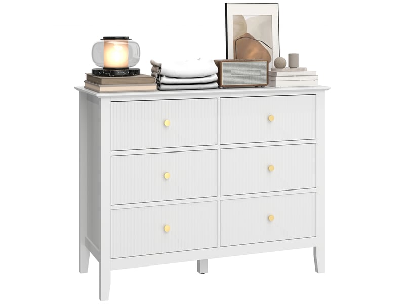  Commodebuffet à 6 tiroirs, meuble de rangement moderne pour salon, chambre, entrée, 100 x 40 x 78 cm, blanc  - Conforama A
