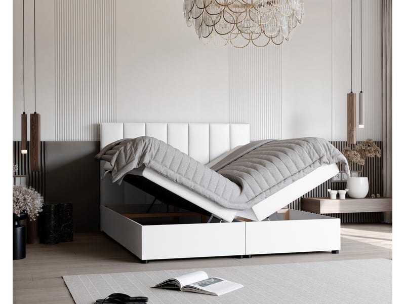 Lit coffre zelto - 180x200 cm - avec matelas et surmatelas - éco-cuir - blanc ZELTO - Conforama C