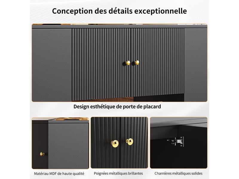 Îlot de cuisine 140x40x90 cm avec plateau rabattable pour coin repas, rangement avec tiroirs et tablettes, mdf, noir - Conforama R