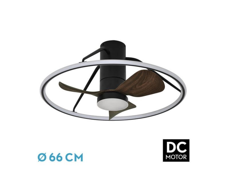  Ventilateur de plafond fabrilamp oporto dc noirmarron 3 pales 66 cm 6 vitesses led 46 w télécommande 243699088 - Conforama A